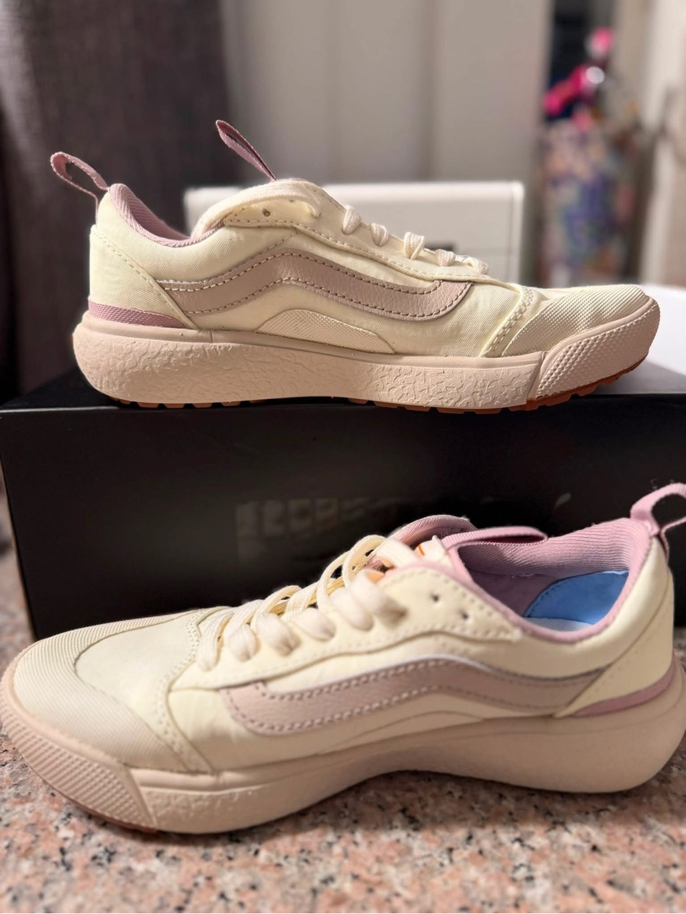 Vans Cream and Pink Low-Top Sneakers